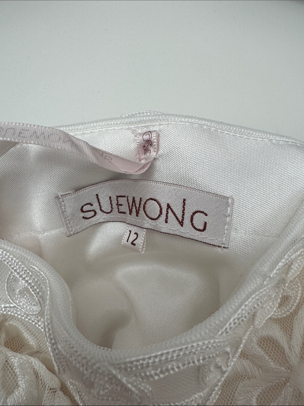Sue Wong Lace Tiered Strapless Dress in White with Soutache Details - Picture 2 of 13